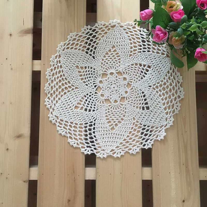 [Australia - AusPower] - MINDPLUS Set of 6 Hand Crochet doilies Cotton Crocheted Lace Doilies, Various Sizes,4-13 Inches Round White Beige (white and beige) white and beige 