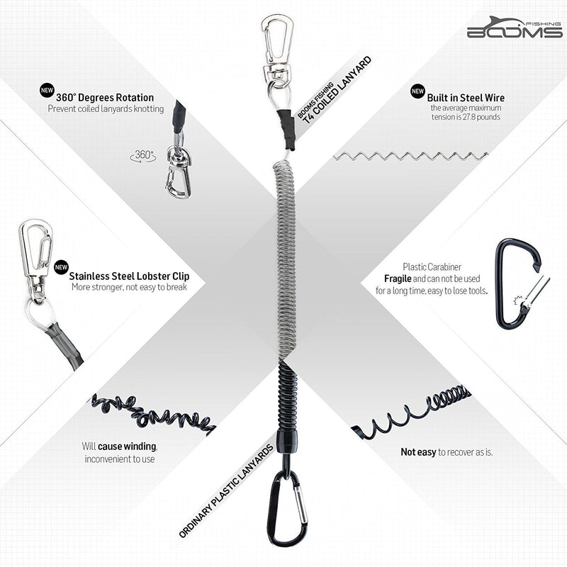 [Australia - AusPower] - Booms Fishing T04 Fishing Lanyards Fishing Tool/Pole Safety Coil Lanyard Retractable Wire Inside Tup Cover 6pcs / pack_black 