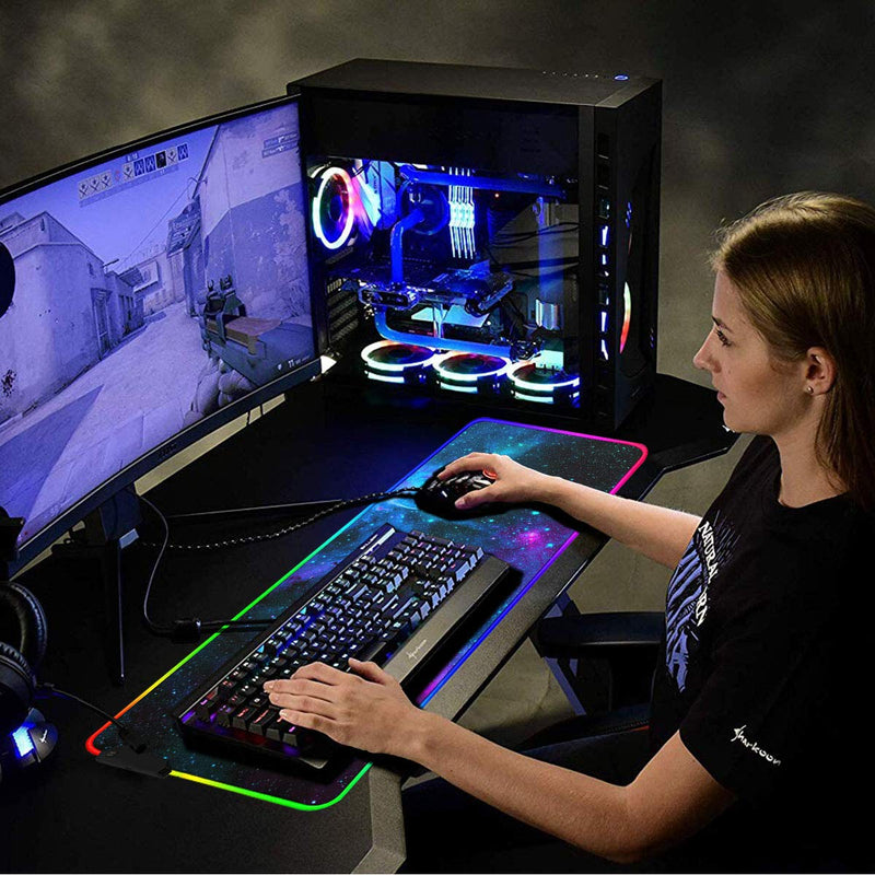 [Australia - AusPower] - Large RGB Gaming Mouse Pad,Galaxy Nebula Space Oversized Glowing Led Extended Mousepad,10 Lighting Modes,Non-Slip Rubber Base Computer Keyboard Mousepads Mat,31.5 x 11.8 inch Mouse Pads-3 