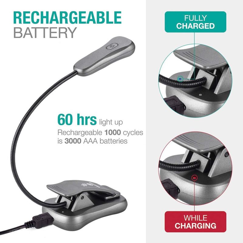 [Australia - AusPower] - Vekkia Rechargeable-Book-Light-for-Reading-in-Bed, 3000K Warm 6 LED 3 Brightness Lamp Iron 