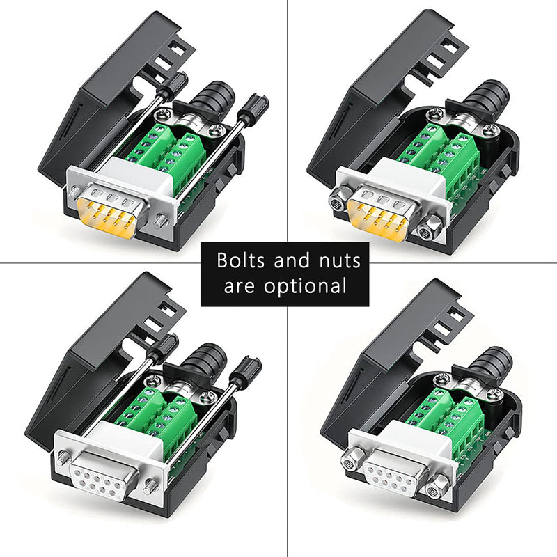 [Australia - AusPower] - Connector DB9 Serial Adapters D-SUB 9-pin RS232 RS485 Adapter to Terminal Connector Signal Module with Bolts Nuts and Screwdriver (1PCS Male+1PCS Female) Male+Female (bolts and nuts) 