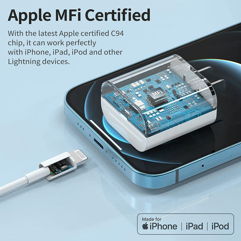 [Australia - AusPower] - iPhone 12 13 Fast Charger,Fast iPhone Charger [Apple MFi Certified]Lightning Cable 20W Type C Charger USB C Fasting Charging Plug Adapter Compatible with iPhone13/13 Pro Max/12/12 Pro/11/XS/XR/X,iPad 