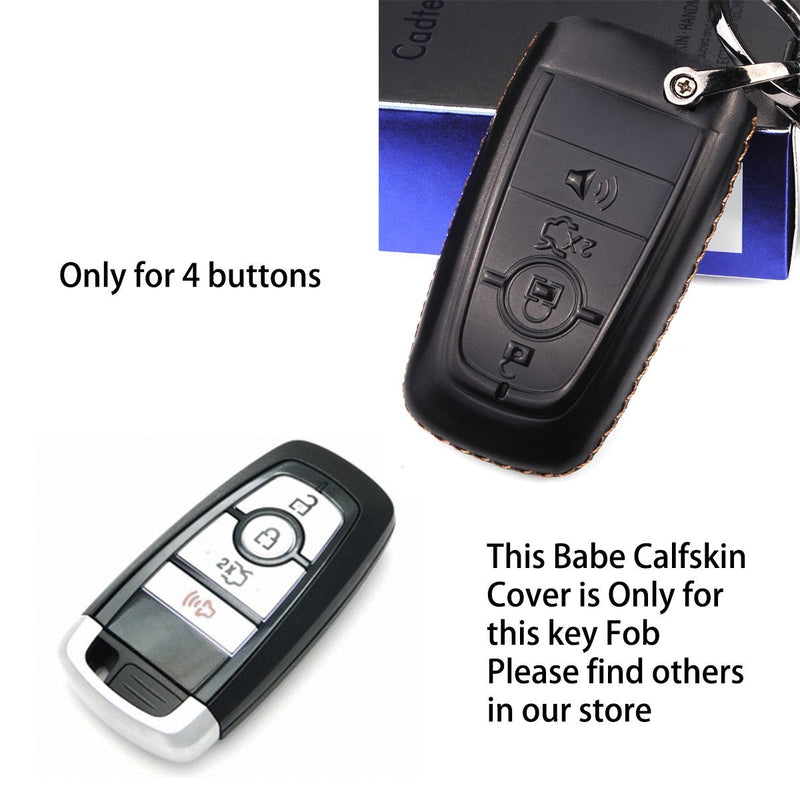 [Australia - AusPower] - Cadtealir absortive Calfskin Leather Key fob Cover case Holder for Lincoln mkz mkc mkx Ford Expedition Explorer Edge Mustang Fusion f150 f250 f350 (for Ford 4 Buttons A) For Ford 4 buttons A 
