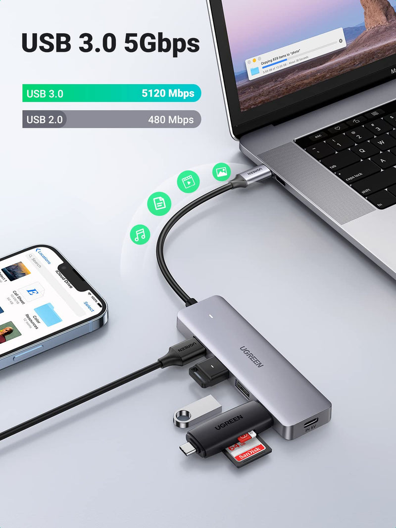 [Australia - AusPower] - UGREEN USB C Hub 4 Ports USB 3.1 Type C to USB 3.0 Hub Adapter with Micro USB for MacBook Pro, iMac, Samsung Galaxy S21 S20, LG, Google Chromebook Pixelbook, Dell XPS, Oculus Rift S, Lenovo Yoga 720 