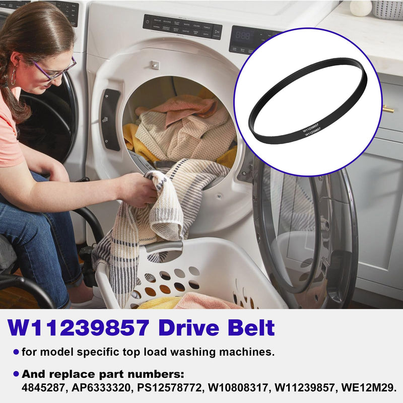 [Australia - AusPower] - W11239857 Washer Motor Drive Belt Replacement Whirlpool Amana Top Load Clothes Washing Machine AP6333320, 4845287, PS12578772, W10808317-21.9" Long,5 Rib 