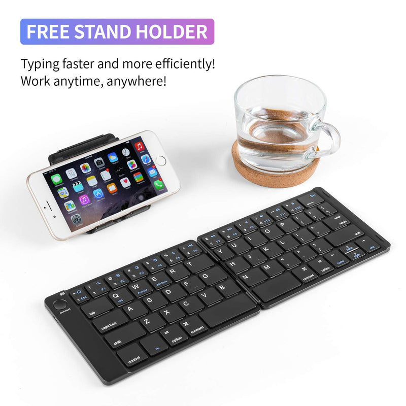 [Australia - AusPower] - Samsers Foldable Bluetooth Keyboard - Portable Wireless Keyboard with Stand Holder, Rechargeable Full Size Ultra Slim Folding Keyboard Compatible IOS Android Windows Smartphone Tablet and Laptop-Black Black 