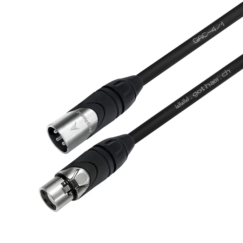 [Australia - AusPower] - 2 Units - 12 Foot - Gotham GAC-4/1 (Black) - Star Quad, Dual Shielded Balanced Male to Female Microphone Cables with Amphenol AX3M & AX3F Silver XLR Connectors - Custom Made by WORLDS BEST CABLES 
