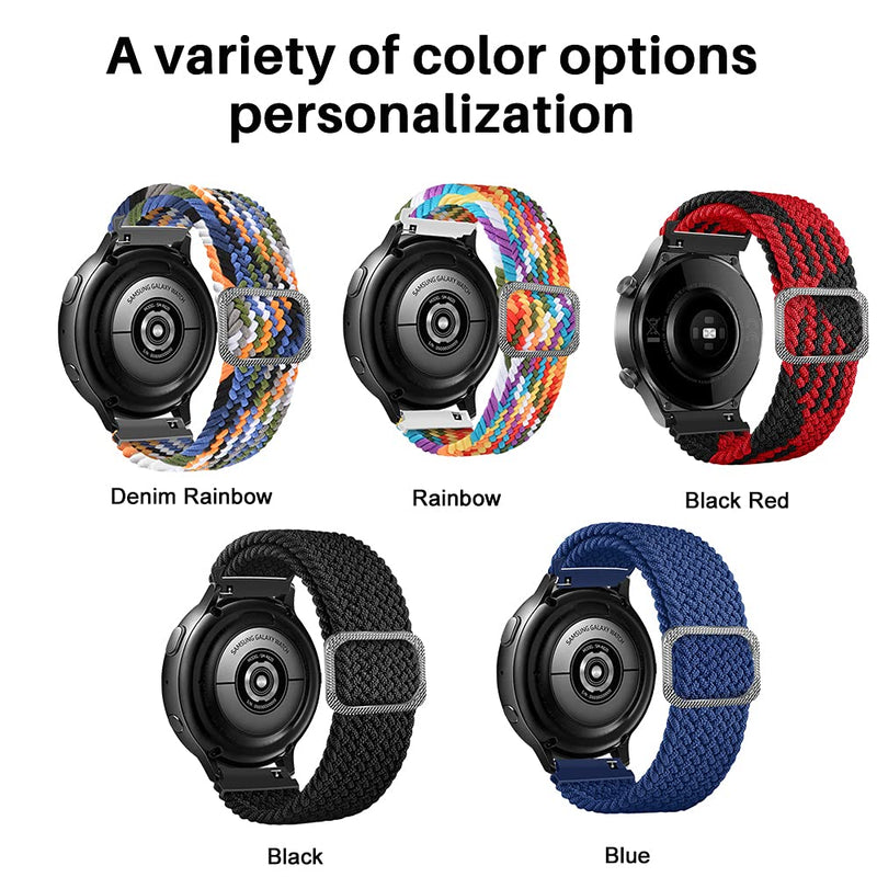 [Australia - AusPower] - Niboow Braided Band 20mm Compatible with Samsung Galaxy Watch 4 / Watch 4 Classic / Watch 3 41mm / Watch 42mm Adjustable Elastics Woven Nylon Bands for Watch Active 2 / Samsung Gear Sport - Black Red 