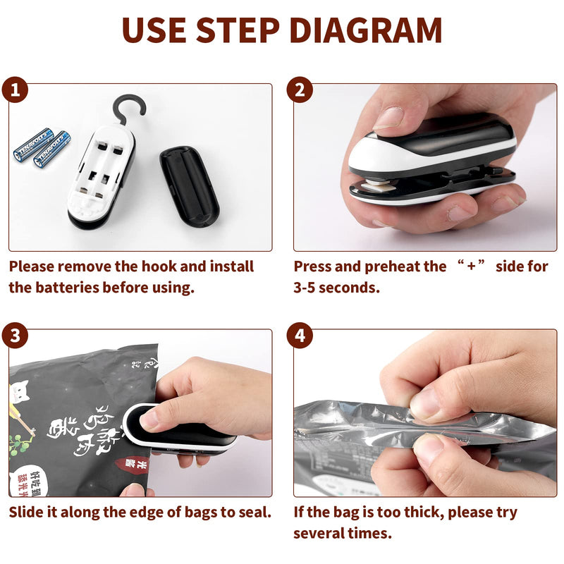 [Australia - AusPower] - 3 Packs Mini Bag Sealer, 2 in 1 Portable Heat Vacuum Sealers, Chip Bag Sealer with Cutter Heat Sealer Food Sealer Bag Resealer Handheld with Hook for Plastic Bags Food Storage 