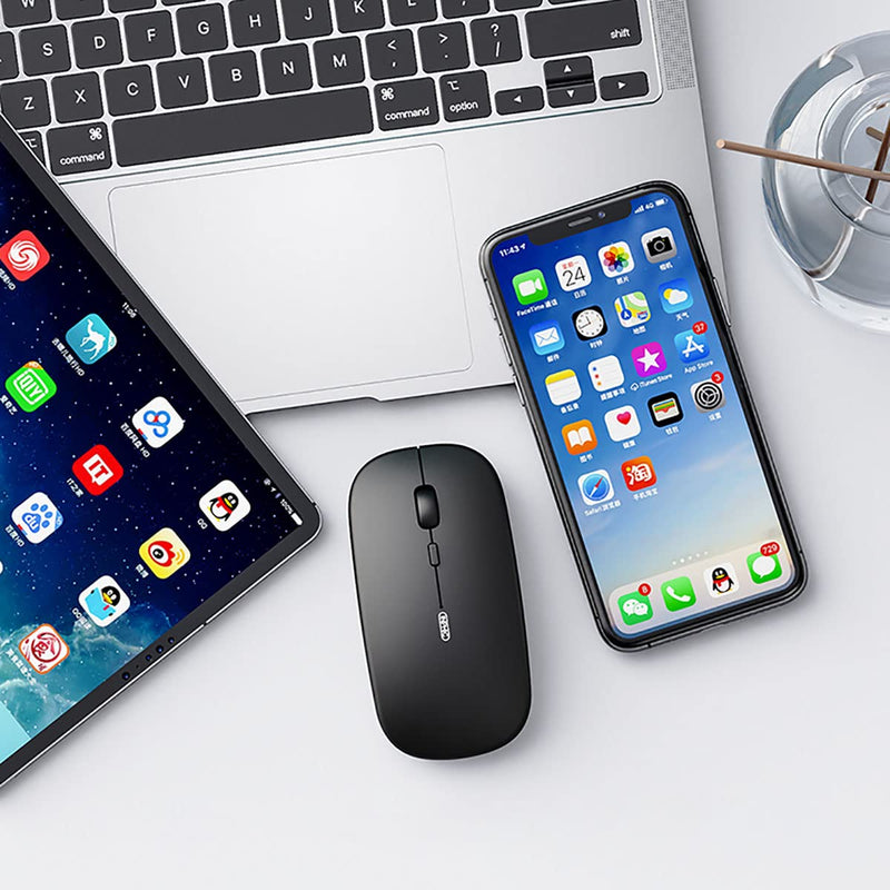 [Australia - AusPower] - INPHIC Wireless Mouse for Laptop, 2.4G Slim Mouse 700mAh Rechargeable, Noiseless Computer Mouse with USB Receiver, 3 Adjustable DPI Optical Cordless Mouse for MacBook, Chromebook, PC, Laptop-Black black 