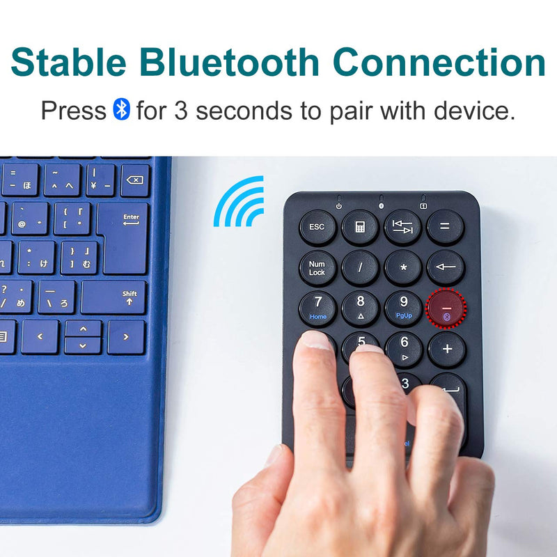 [Australia - AusPower] - SANWA Bluetooth Numeric Keypad, Rechargeable Wireless Ten Key Number Pad, 22-Key Portable & Slim Financial Accounting Numpad for Laptop Computer, Compatible with MacBook, Windows, Android, iOS, Black 