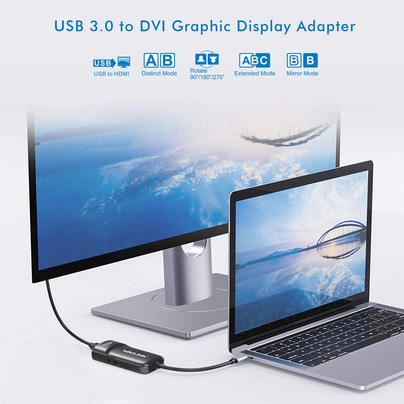 [Australia - AusPower] - WAVLINK USB 3.0 to DVI/HDMI/VGA Universal Video Graphics Card Adapter for Multiple Monitors Up to 2048x1152 for Windows, Mac OS & Chrome OS[Includes DVI-to-VGA,DVI-to-HDMI Converter Attachment] 