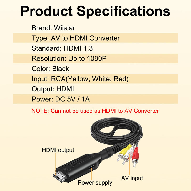[Australia - AusPower] - RCA to HDMI Converter,AV to HDMI Adapter,1080P Composite CVBS to HDMI Video Audio Converter Adapter for PC Laptop Xbox PS4 PS3 TV STB VHS VCR Camera DVD 