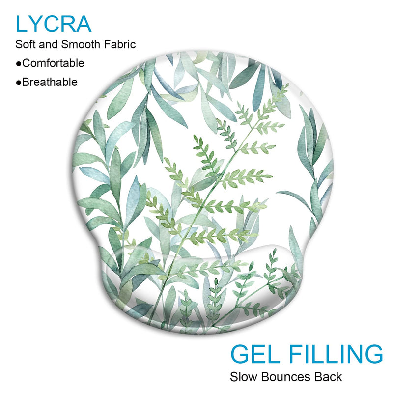 [Australia - AusPower] - Ergonomic Mouse Pad with Wrist Support Gel [30% Larger], iDonzon Cute Soft Wrist Rest Pad with Non-Slip Rubber Base, Easy Typing & Pain Relief - Green Plants 