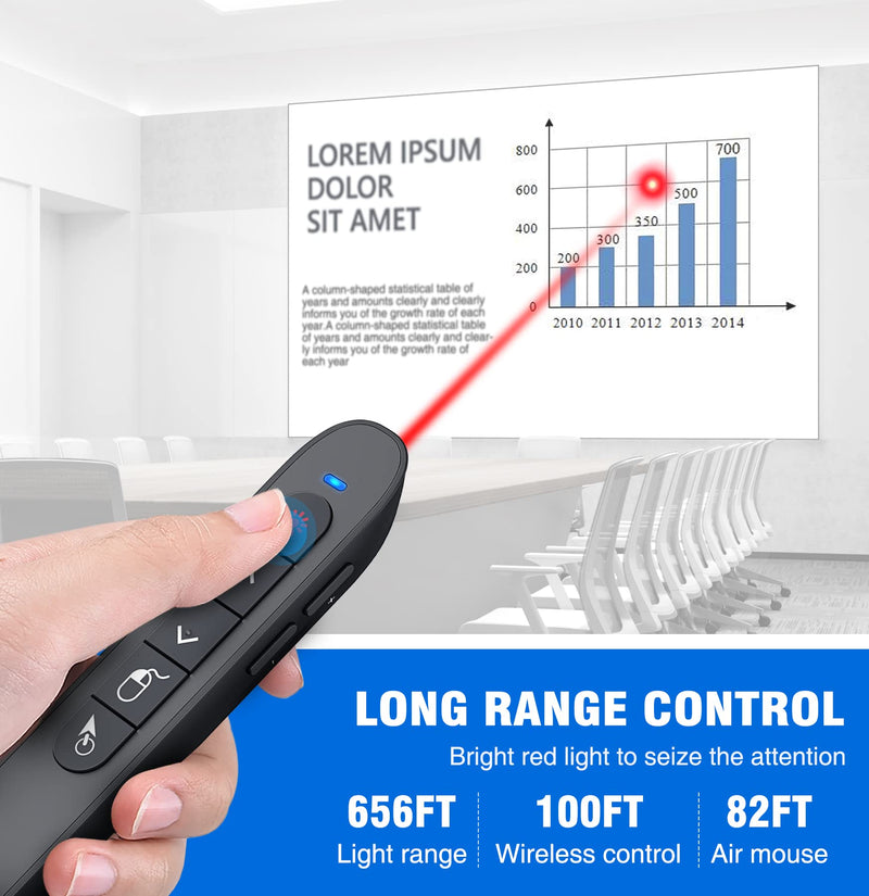 [Australia - AusPower] - DINOSTRIKE Wireless Presenter Remote with Air Mouse Control, Rechargeable USB Presentation Clicker PPT Pointer RF 2.4GZ PowerPoint Clicker Slide Advancer for Computer Laptop Mac Red Laser 