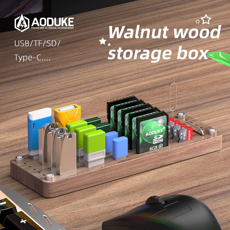 [Australia - AusPower] - AOJUE Wooden Memory Card Case TF Cards Box and USB Drive / SD Card Holder Desk,Micro SD Card Case,Memory Card Case, Memory Card Carrying Case -AJSNH01M pure walnut wood 