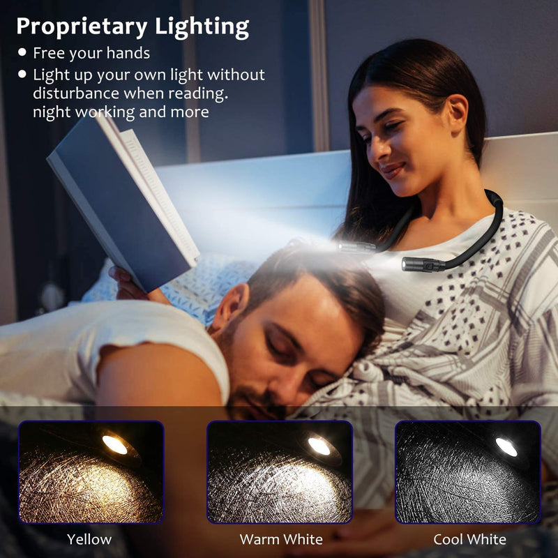 [Australia - AusPower] - LUXJET Book Light for Reading in Bed at Night, USB Rechargeable, 360° Flexible Arm, 3 Modes LED Reading Lights for Knitting, Repair,Travel, Camping (Black) Black 