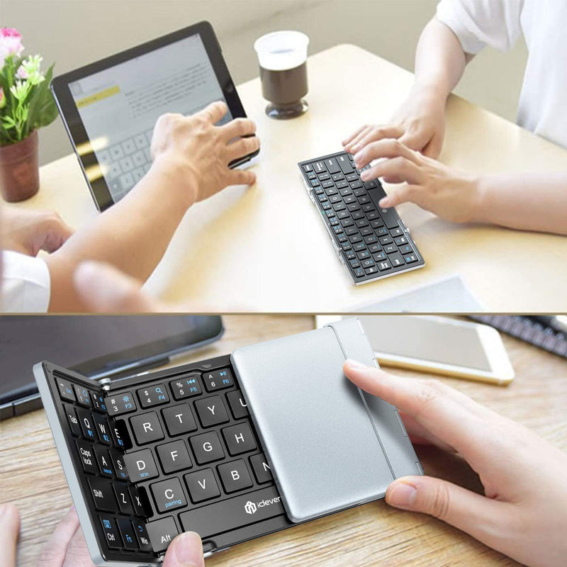 [Australia - AusPower] - iClever BK03 Bluetooth Keyboard, Bluetooth 5.1 Foldable Wireless Keyboard with Portable Pocket Size and iClever Vertical Mouse - Ergonomic Mouse Wireless 6 Buttons 