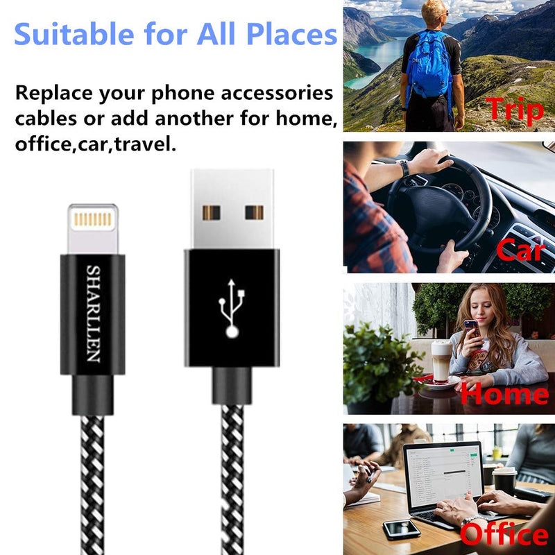 [Australia - AusPower] - iPhone Charger Cable 3Pack 3FT MFi Certified Sharllen Nylon Braided iPhone Charging Cord Fast USB Charging Cell-Phone Lightning Wire Compatible iPhone 11/XS/Max/XR/X/8P/8/7/7P/6/iPad/iPod(Black-3FT) white 