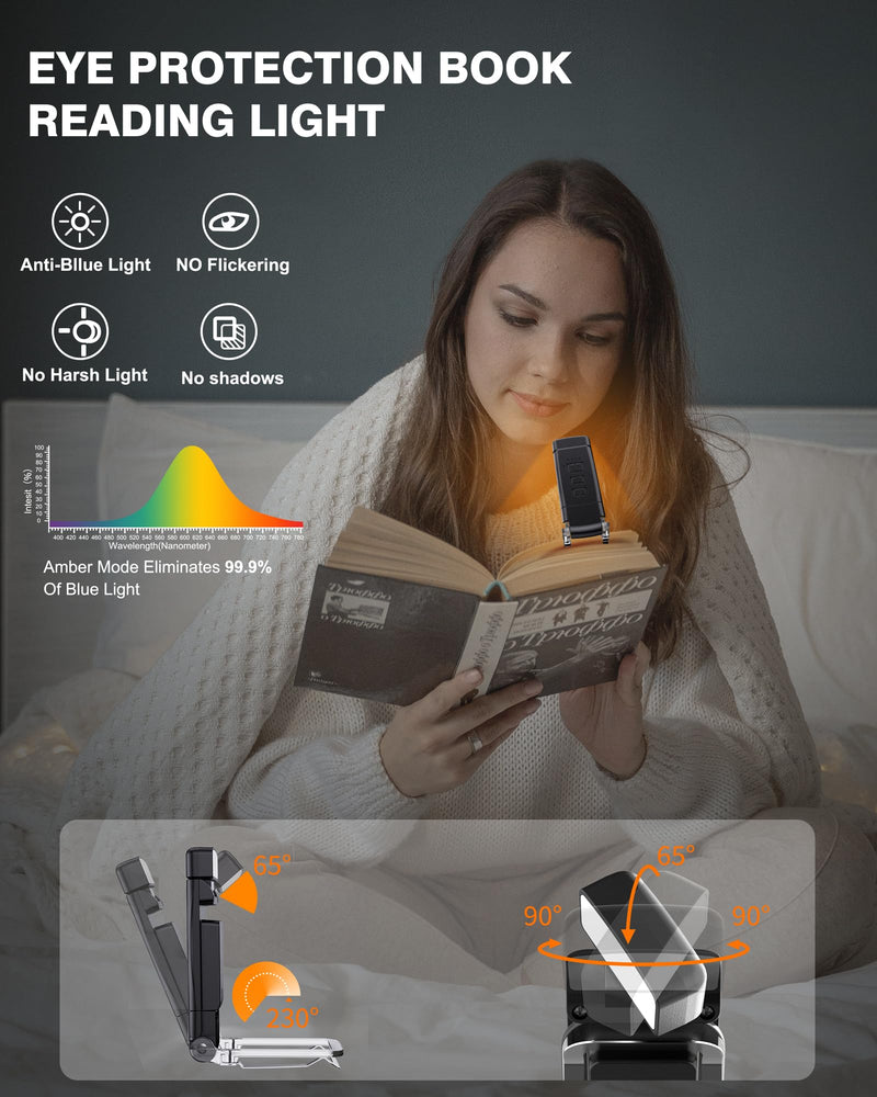 [Australia - AusPower] - Reading Light, Rechargeable Book Light, with Book Page Holder, 30/60 Min Timer Reading Lamp Clip On, 3 Color Modes & 5 Brightness Dimmable Eye Care for Kids, Reading Lovers at Night in Bed (Black) 8-Black 1 Pack 