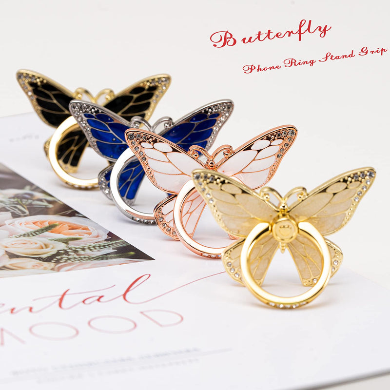 [Australia - AusPower] - Cell Phone Ring Holder Butterfly, Finger Kickstand, Phone Ring Grip Holder, Compatible with iPhone 13/12/Mini/Pro/Pro Max and Android Phone (Gold Black) 