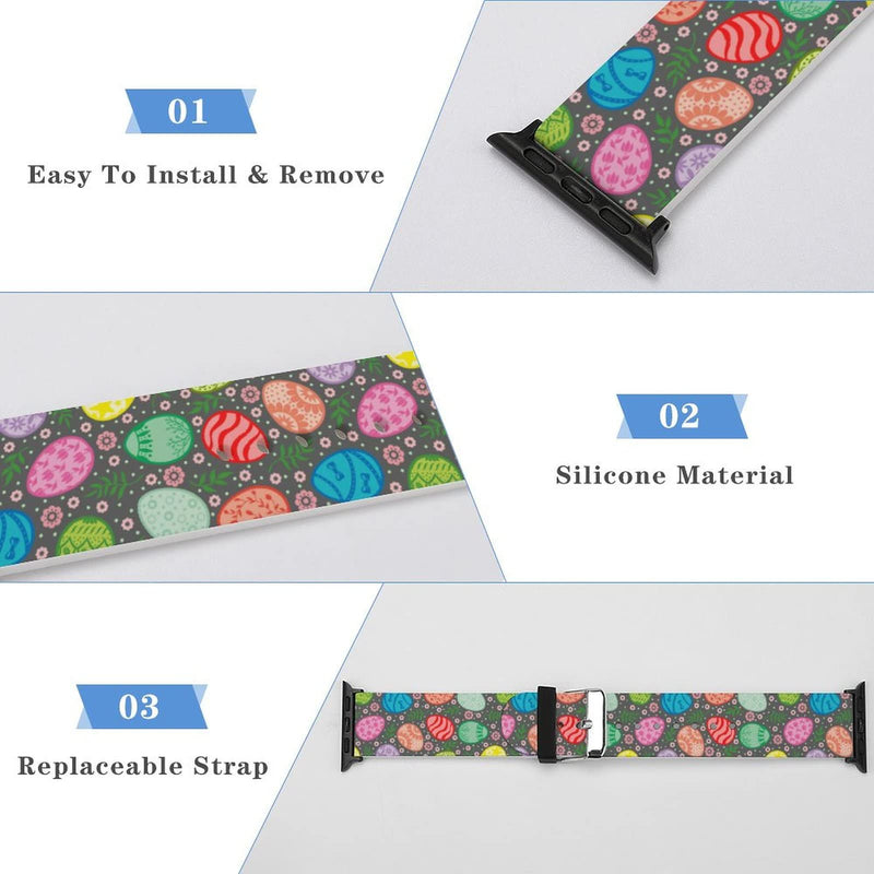 [Australia - AusPower] - Easter Gifts Wristband Straps for Apple Watch Bands Soft Silicone Sports IWatch Band Strap for Apple Smart Watch Series 7 6 5 4 3 2 1 SE Happy Easter Decorative Eggs with Floral 42mm/44mm 