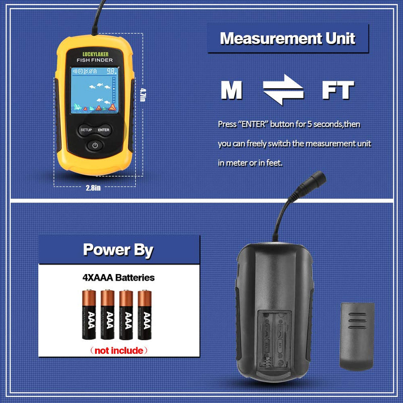 [Australia - AusPower] - LUCKY Kayak Portable Fish Depth Finder Water Handheld Fish Finder Sonar Castable Kayak Boat Fishfinder Transducer Fishing LCD Display FFC1108 