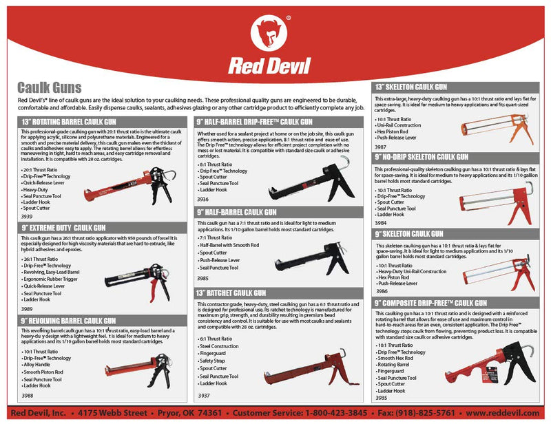 [Australia - AusPower] - Red Devil 3989 9" Extreme Duty Caulk Gun - Thrust Ratio 26:1,Black 1 - Pack 