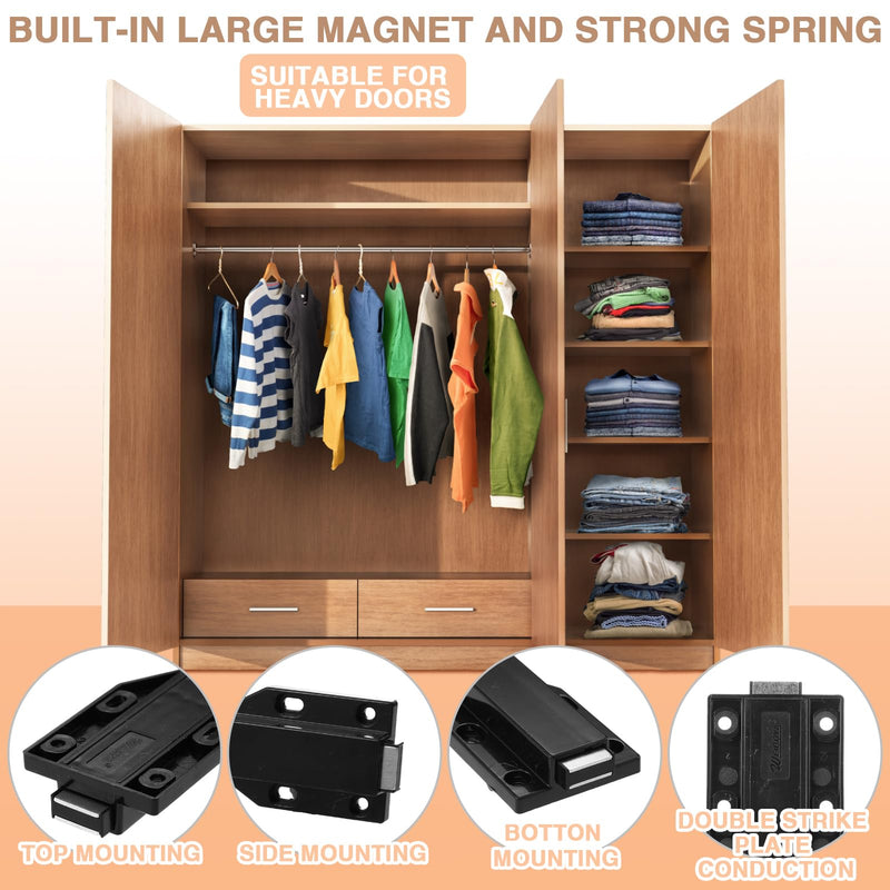 [Australia - AusPower] - Zonon 8 Pack Magnetic Push Latch Heavy Duty Push to Open Cabinet Hardware Push Release Magnets Touch Latch for Large Door Push Catch Press out Latch for Cabinet Kitchen Drawer Lock, Black 