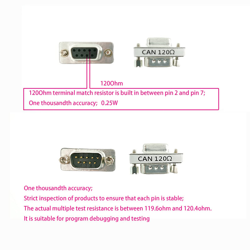 [Australia - AusPower] - BUELEC CAN DB9 120ohm,CAN Bus Terminal Resistance,DB9 Female to Male Connector with Accuracy of one Thousandth 120 Ohm Resistance,high-Precision up to one Thousandth (CANDB9120ohm2PCS) 