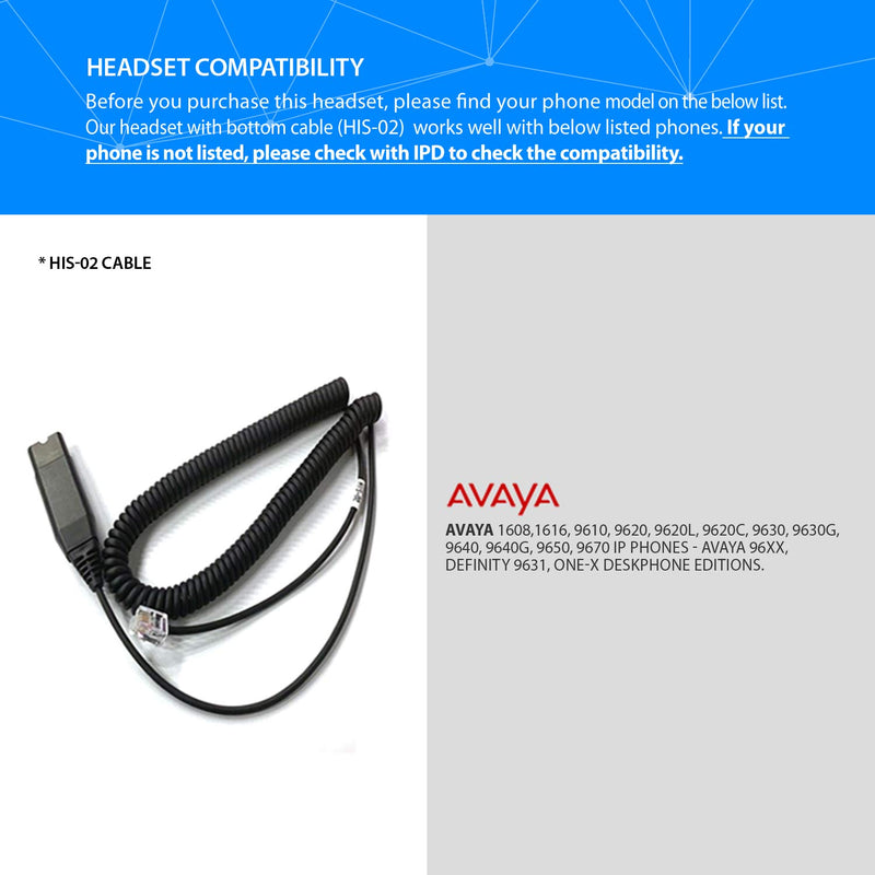 [Australia - AusPower] - HIS-02 Cable with QD Adapter and RJ9 Jack is IPD Headset to Compatible Avaya IP1608,1616, 9608G, 9611G,9610, 9620, 9620L, 9620C, 9630, 9630G, 9640, 9640G, 9650, 9670 Phones HIS-02 for Avaya IP 1608 and 96XX 