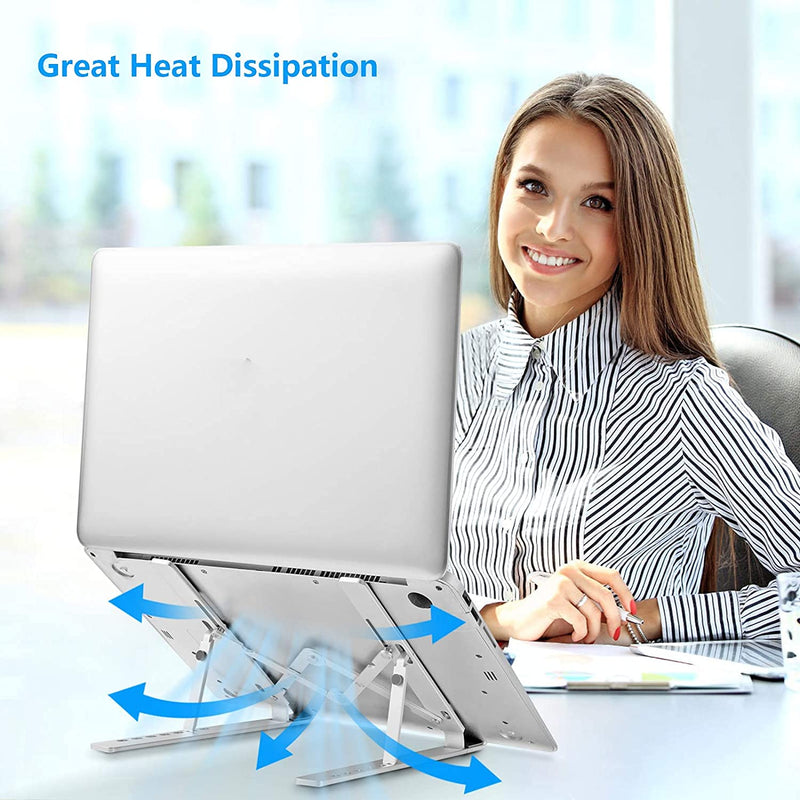 [Australia - AusPower] - Laptop Stand, Laptop Holder Riser Computer Stand, Adjustable Aluminum Foldable Portable Notebook Stand, Compatible with MacBook Air Pro, HP, Lenovo, Dell, More 10-15.6” Laptops and Tablets (Silver) 