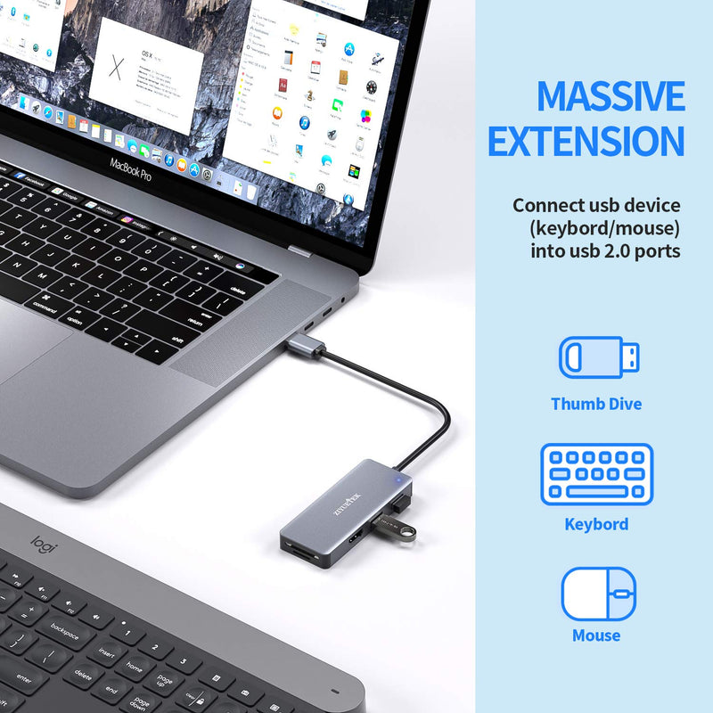 [Australia - AusPower] - USB to HDMI Adapter, 5-in-1 USB hub 3.0 with HDMI 1080p for Extended Monitor PC Laptop Desktop, 2 USB Ports, SD and Micro SD Card Reader[for Windows Series Laptop PC only] USB3.0 
