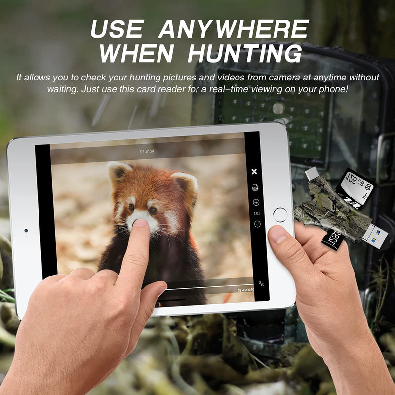[Australia - AusPower] - Trail Camera Viewer SD Card Reader,4 in 1 SD and Micro SD Memory Card Reader Compatible with iPhone/ipad ,Trail Camera SD Card Viewer to View Hunting Game Camera Photos or Videos on Smartphone Camo 