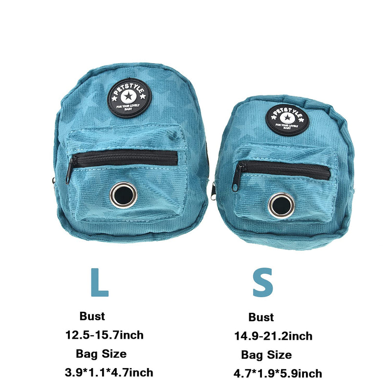 [Australia - AusPower] - FLAdorepet Dog Backpack Harness with Leash, Dog Poop Bag Dispenser, Pet Self Carrier Adjustable Travel Hiking Walking Harness Backpack for Small Medium Dogs S(Bust 12.5-15.7inch) Blue 