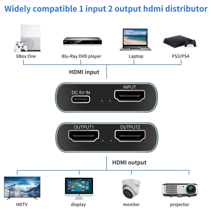 [Australia - AusPower] - HDMI Splitter HDMI Switch 1 Input 2 Output,2 Ports HDMI Hub Support 4K@30Hz Ultra HD Resolution,Compatible for Box PS4 HDTV DVD Projector 