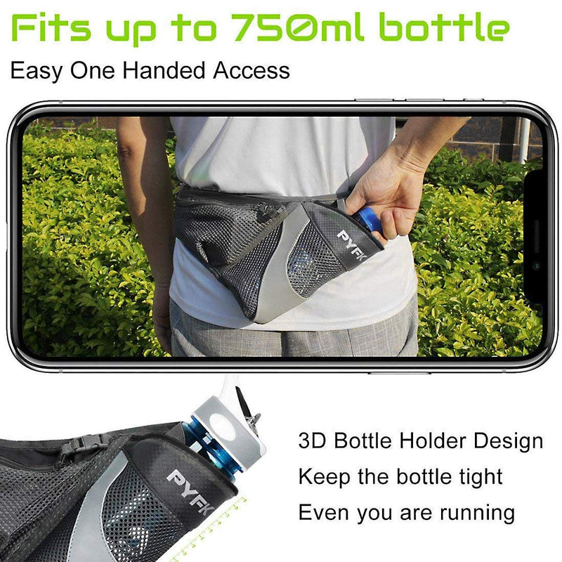 [Australia - AusPower] - PYFK Running Belt Hydration Waist Pack with Water Bottle Holder for Men Women Waist Pouch Fanny Bag Reflective Black 