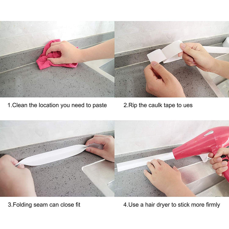 [Australia - AusPower] - WinCheer Caulk Strip Waterproof Self Adhesive Sealing Tape 2 Pack, Clear Wall Sealant Caulking Roll for Kitchen Bathtub Sink Basin Bathroom Toilet, 1.5Inch x 11Ft (White, Transparent) 