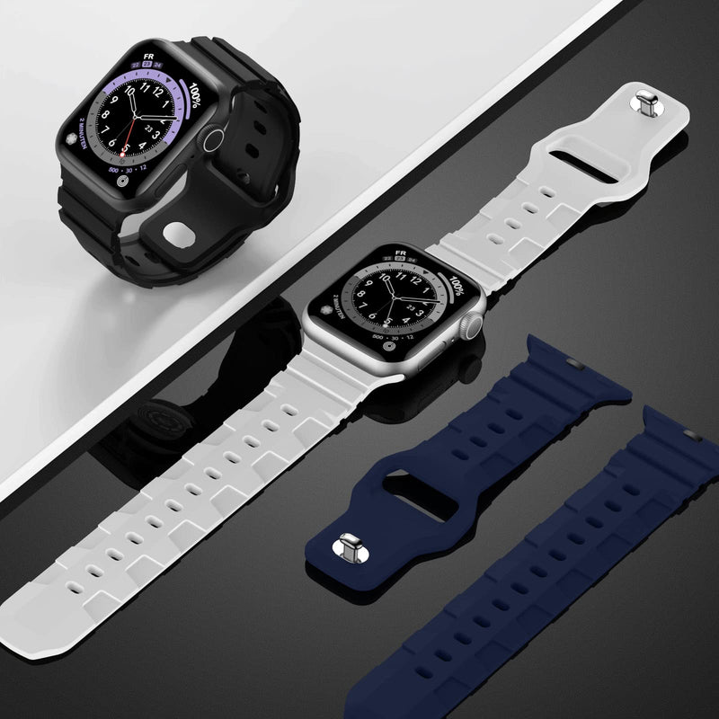 [Australia - AusPower] - Recoppa Compatible with Apple Watch Bands 45mm 41mm 44mm 42mm 40mm 38mm for Women Men,Sport Straps Silicone Rugged Replacement Bands for iWatch Series SE/7/6/5/4/3/2/1 Black/White/Blue 42/44/45mm 