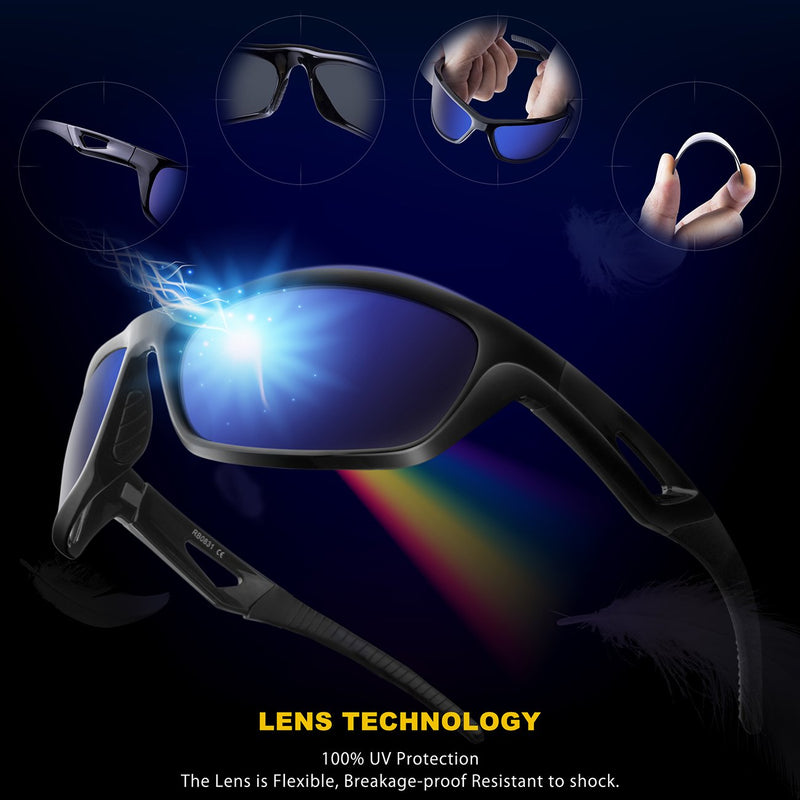 [Australia - AusPower] - RIVBOS Polarized Sports Sunglasses Driving shades For Men TR90 Unbreakable Frame RB831 Black Large 