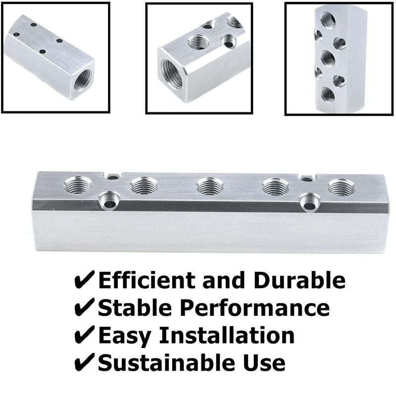 [Australia - AusPower] - 6 Way Pneumatic Manifold Air Distribution Block, G1/2 Supply Port, G1/4-Inch Output Port, Aluminum Alloy 6 Way 8 Port 