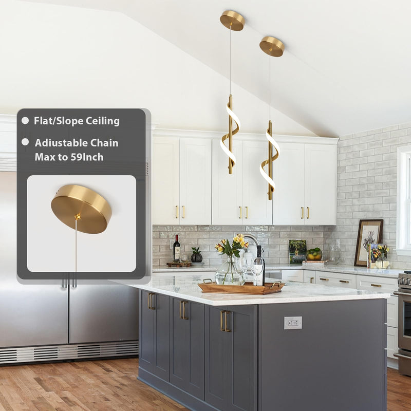 [Australia - AusPower] - Vloitgol Modern Led Pendant Light Fixtures,6000K Cool White Gold Led Pendant Lighting for Kitchen Island,Adjustable Height Hanging Light Fixtures for Kitchen Dining Room Living Room,1 Pack 