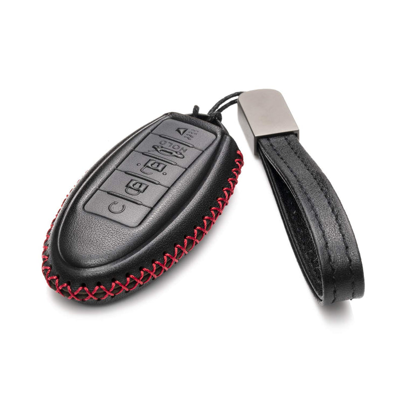 [Australia - AusPower] - Vitodeco Leather Smart Key Fob Case Compatible with Nissan Versa, Sentra, Altima, Maxima, Rogue 2007-2022 (5 Buttons, Black/Red) 5 Buttons 