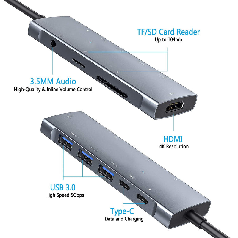 [Australia - AusPower] - USB C HUB for iPad Pro Adapter iPad Pro 2021 2020 2018 12.9 11 inch iPad Air 4 Docking Station with 4K HDMI USB-C PD Charging, SD/Micro Card Reader,USB 3.0,3.5mm Headphone Jack,USB-C 3.0 Data 901 