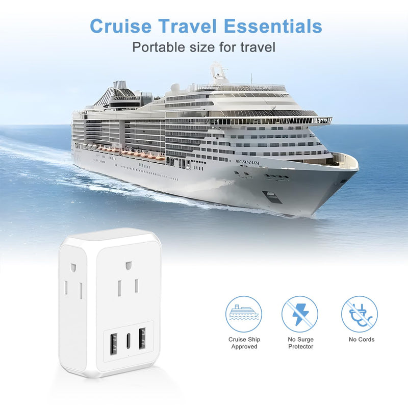 [Australia - AusPower] - Multi Plug Outlet Extender with USB, HICITY USB Wall Charger Multiple Outlet with 3 AC Outlet, 2 USB A&1 USB C Ports, Outlet Splitter Plug Expander for Cruise Ship Home Office Dorm Room 