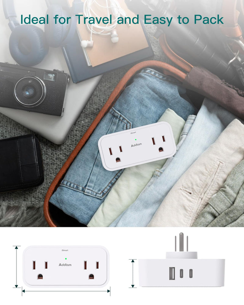 [Australia - AusPower] - Outlet Extender Multi Plug Outlet - Addtam 4 AC Outlets 3 USB Wall Charger (2 USB C), 3 Sided Multiple Plug Adapter No Surge Protector for Cruise Ship Home Office Dorm Room Travel Essentials 1 Pack 