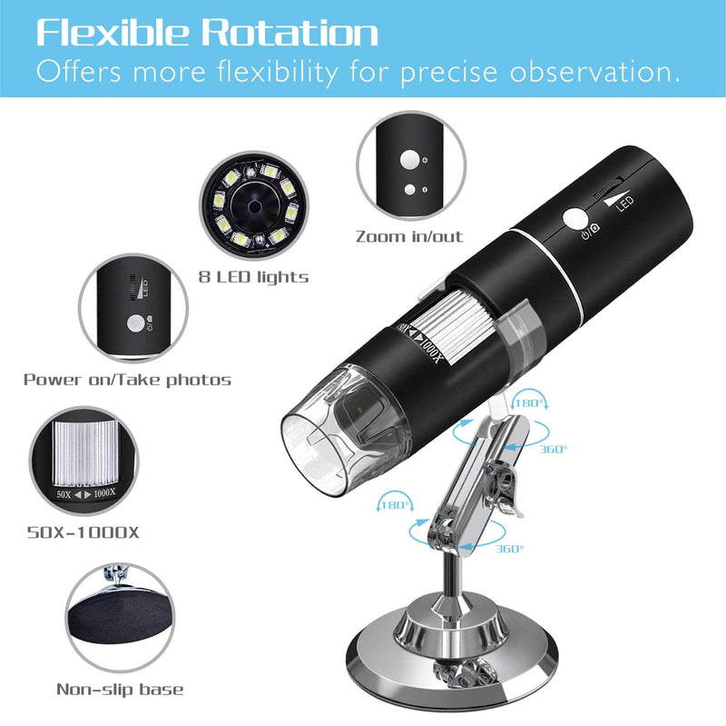 [Australia - AusPower] - Wireless Digital Microscope VITCOCO 1080P HD 2MP 8 LED USB Microscope, 50X to 1000X WiFi Zoom Magnification Handheld Endoscope Compatible with Android and iOS Smartphone or Tablet, Windows Mac 