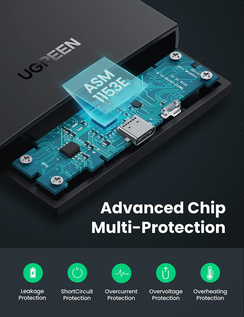 [Australia - AusPower] - UGREEN USB C Hard Drive Enclosure USB C 3.1 Gen 2 to SATA Adapter for 2.5" SATA SSD HDD 6Gbps High-Speed Support UASP SATA III Compatible with MacBook Pro Air WD Seagate Toshiba Samsung Hitachi 