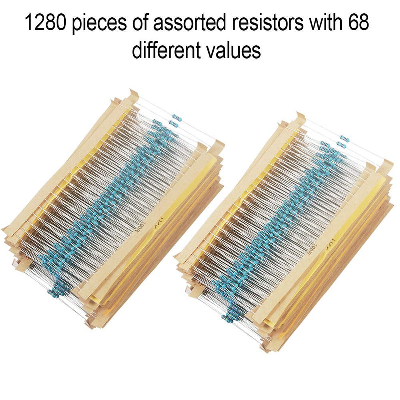 [Australia - AusPower] - 1280 Pieces 64 Values Resistor Kit, 1% Assorted Resistors 1 Ohm-10M Ohm 1/4W Metal Film Resistors Assortment for DIY Projects and Experiments 