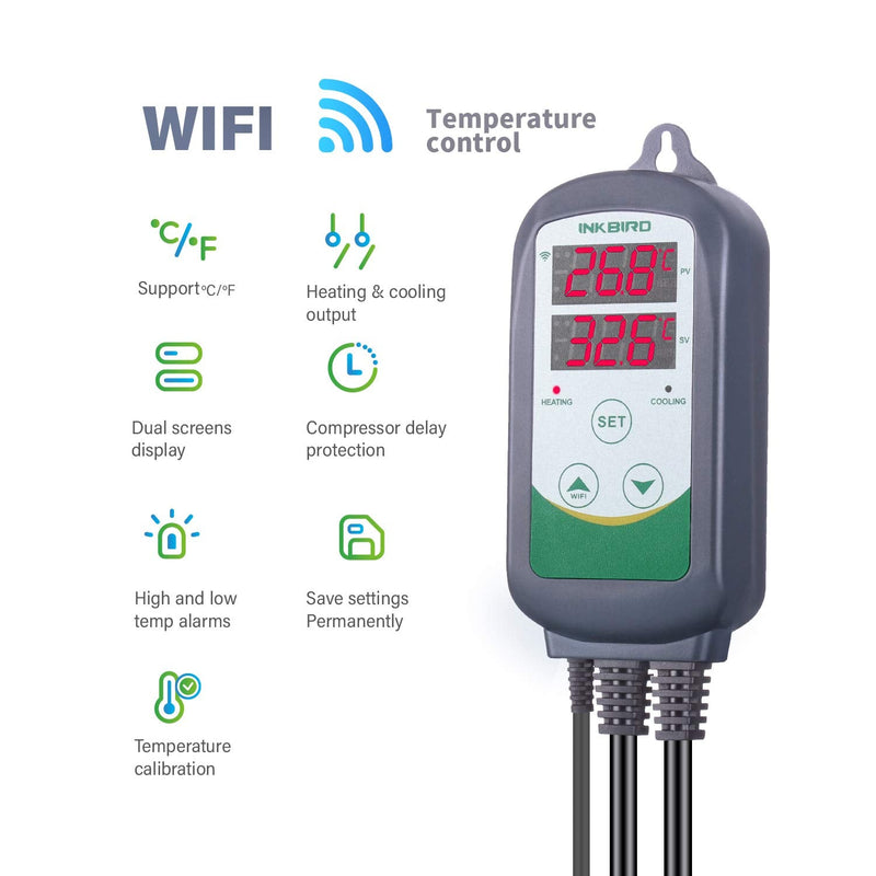 [Australia - AusPower] - Inkbird WiFi Temperature Controller ITC308 Reptile Freezer Thermostat Digital Heating and Cooling Heater Cooler Greenhouse Plug Outlet 2 Stage 1100W 110V ITC-308 WIFI version 